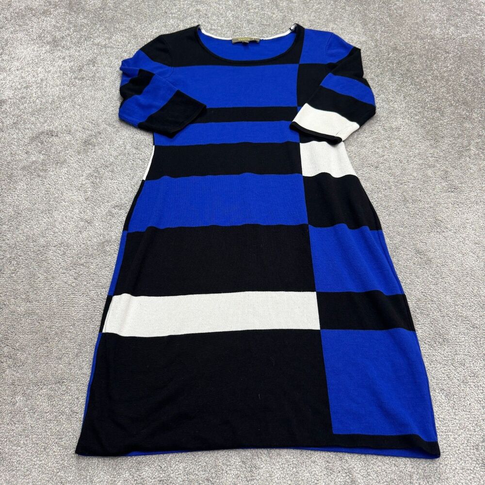 Melonie T Color Block Sweater Midi Dress Womens Large Blue White Black Knitted
